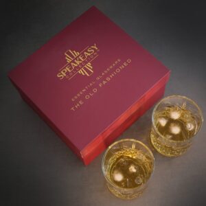 Speakeasy Collection Vintage Old Fashioned Glasses | Classic Whiskey Set of 2 | 12 oz Lead-free Cocktail Glassware for Scotch Bourbon | Neat or Rocks | Beautiful Gift Box Packaging Designed in Tuscany