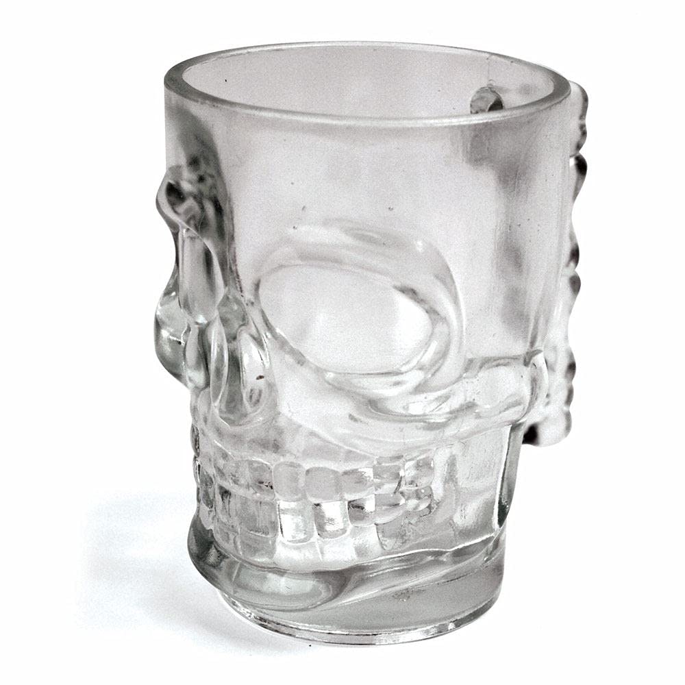 SHATCHI Set of 4 Halloween Clear Shot Glasses with Spooky 3D Skull Shape Party Tableware Drink Accessories, 4 Count (Pack of 1), 55 milliliters