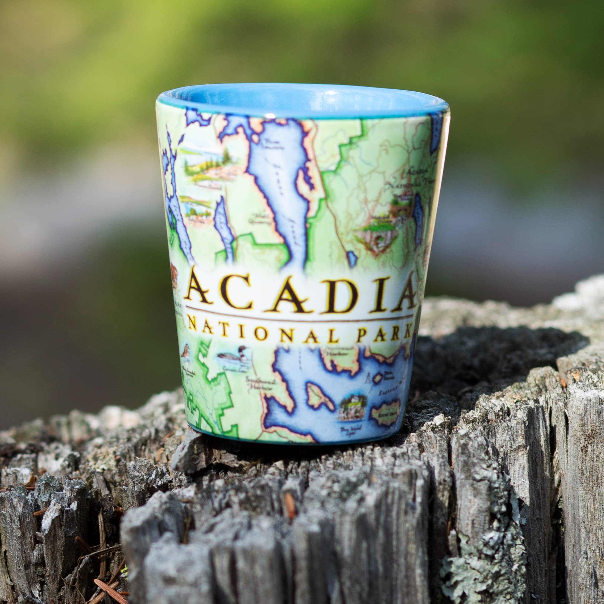 Xplorer Maps Acadia National Park Map Ceramic Shot Glass, BPA-Free - For Office, Home, Gift, Party - Durable and holds 1.5 oz liquid