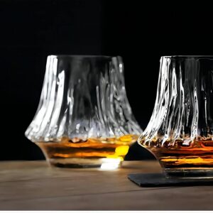 QING LONG Mt. Fuji Rock Glasses (Plain) Mt. Fuji Tumbler Glass Pair Set of 2 Fuji Whiskey Glass Beer Glass Paulownia Box