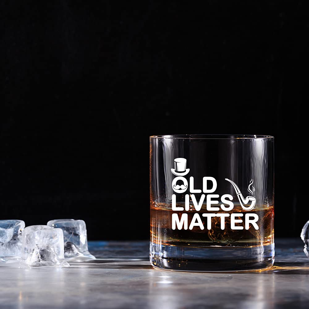 Perfectinsoy Old Lives Matter Whiskey Glass with Gift Box, Funny Dad Gifts from kids, Funny Gag Gifts for Mom, Dad, Grandma, Grandpa, Anniversary, Birthday or Retirement Gift for Senior Citizens