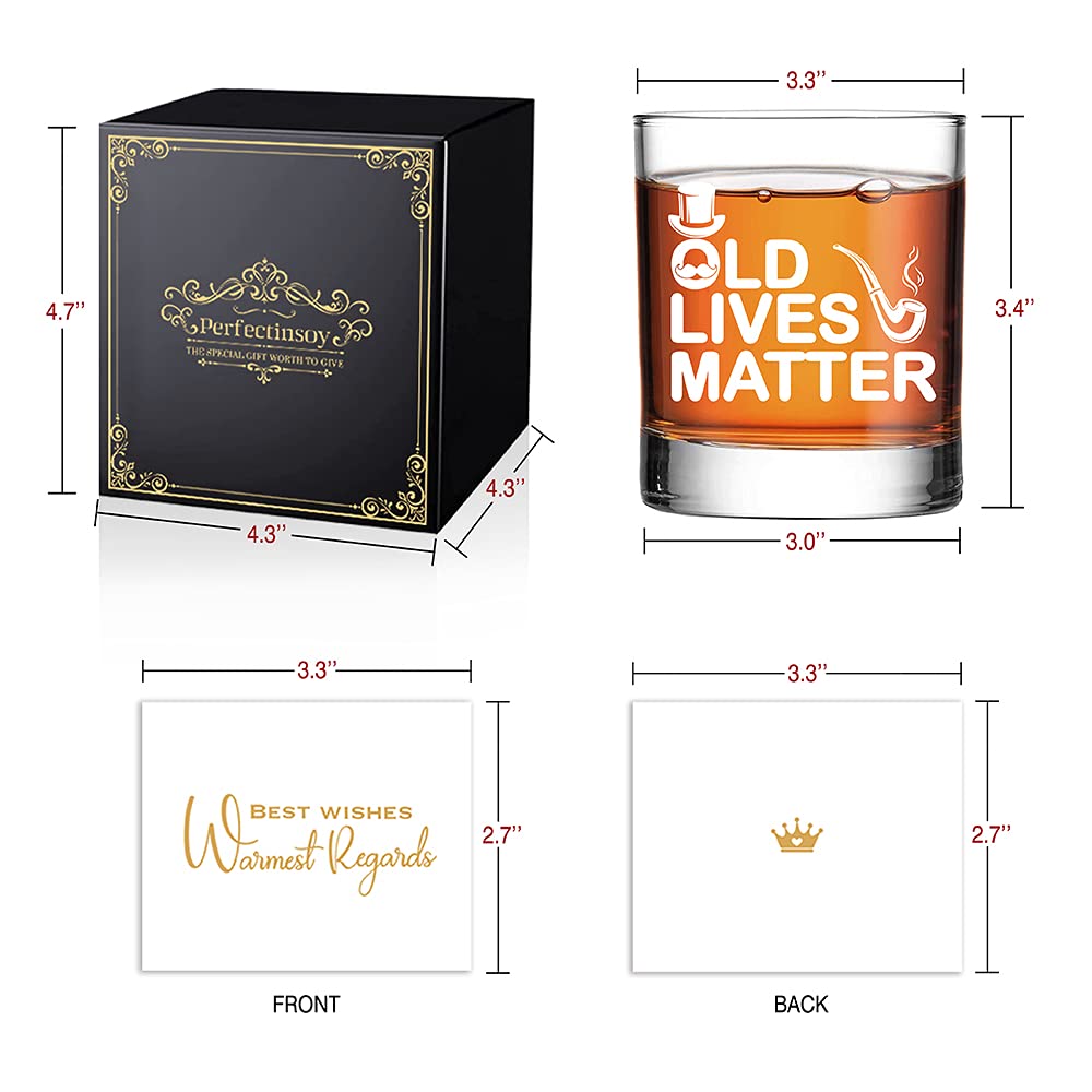 Perfectinsoy Old Lives Matter Whiskey Glass with Gift Box, Funny Dad Gifts from kids, Funny Gag Gifts for Mom, Dad, Grandma, Grandpa, Anniversary, Birthday or Retirement Gift for Senior Citizens