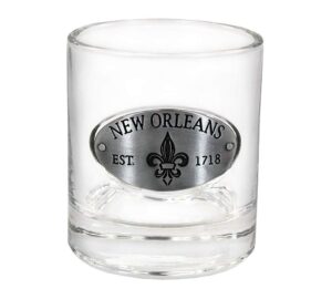 americaware 10 oz. whiskey glass with etched new orleans medallion