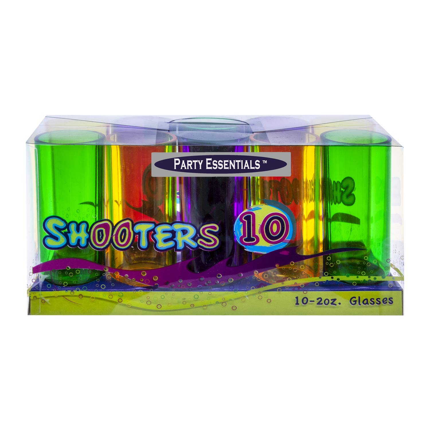 Party Essentials Hard Plastic 2-Ounce Shot Glasses/Shooters, 10 Count, Mardi Gras Mix