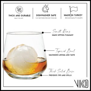 Vikko Whiskey Glasses Set of 6, Old Fashioned Whiskey Glasses 11.75 Ounce, Premium Scotch Glasses, Dishwasher Safe Bar Glasses