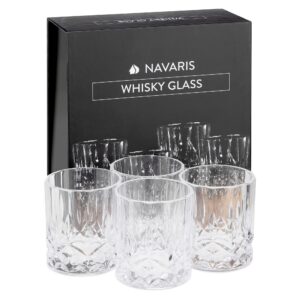navaris glass whiskey tumblers (set of 4) - 9.8 oz drinking glasses and gift box - for daily use, parties and social gatherings - dishwasher-safe