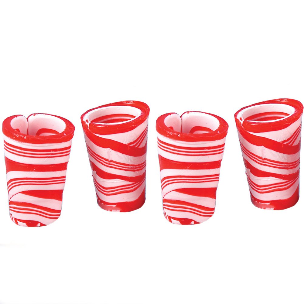 (Set/4) Edible Peppermint-Flavored Candy Cane 2 Oz. Christmas Shot Glass Set