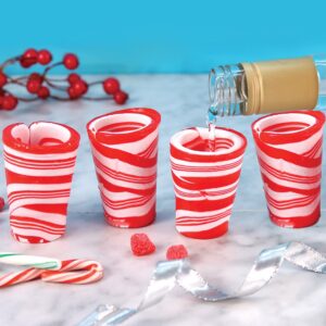 (Set/4) Edible Peppermint-Flavored Candy Cane 2 Oz. Christmas Shot Glass Set