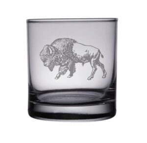 hullspeed designs bison - buffalo engraved rocks & whiskey glasses (set of 2)