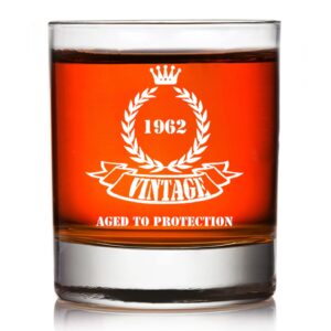 1962 60th birthday gifts for men, premium lead-free whiskey bourbon scotch old fashioned glass for 60 years old dad, husband, friend, surprise gift for father's day, dad's birthday, xmas wine lovers