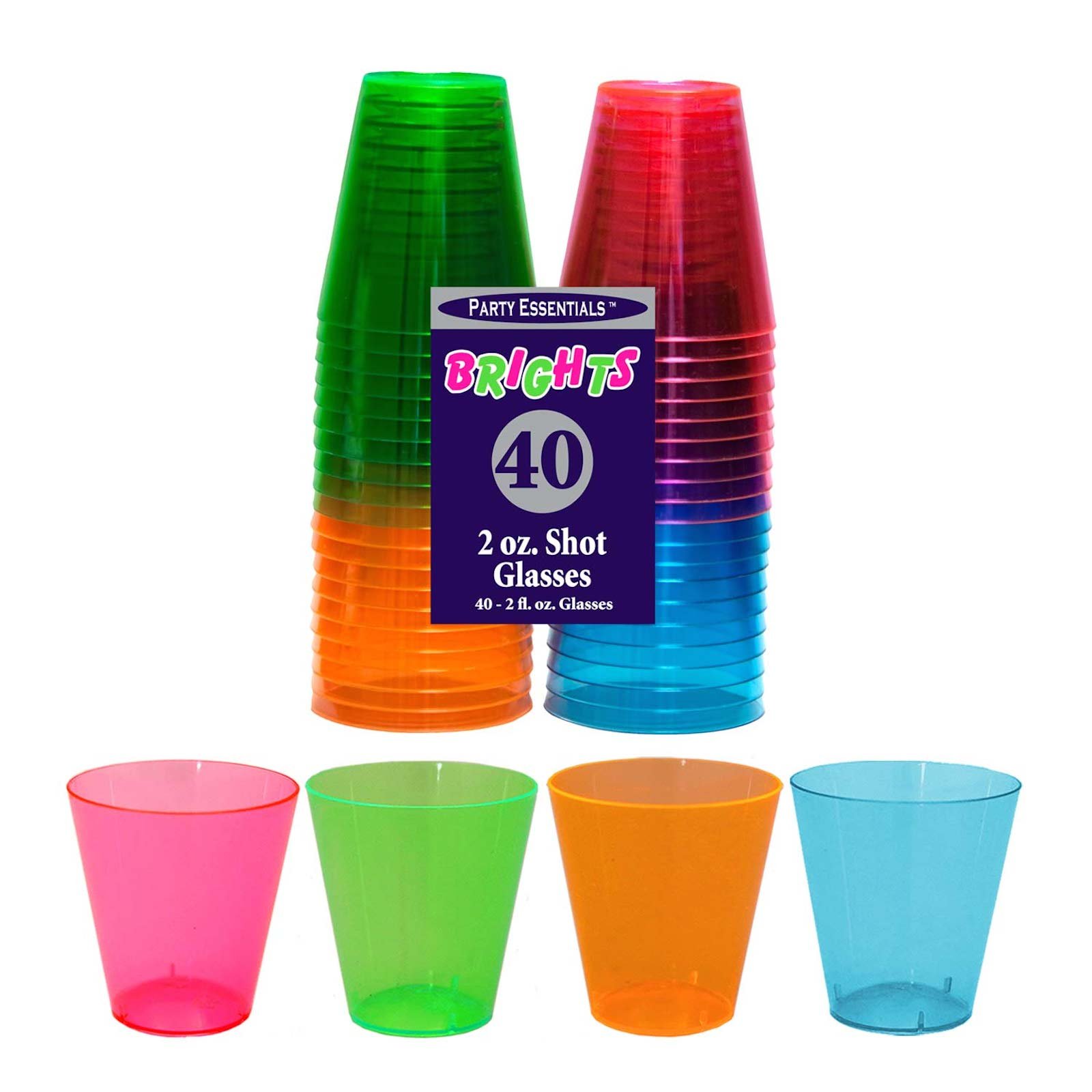 Party Essentials N24090 Hard Plastic Shot Glasses, 2 oz, Assorted Neon Colors (Pack of 800)