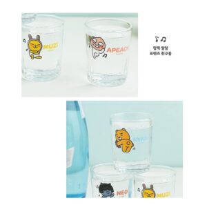 Kakao Ryan Dance SOJU glass 소주 소주잔 Korean Soju Alcohol shot glasses Glassware set of 4 Apeach Neo Muzi