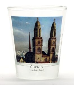 zurich switzerland the grossmünster church color photo shot glass