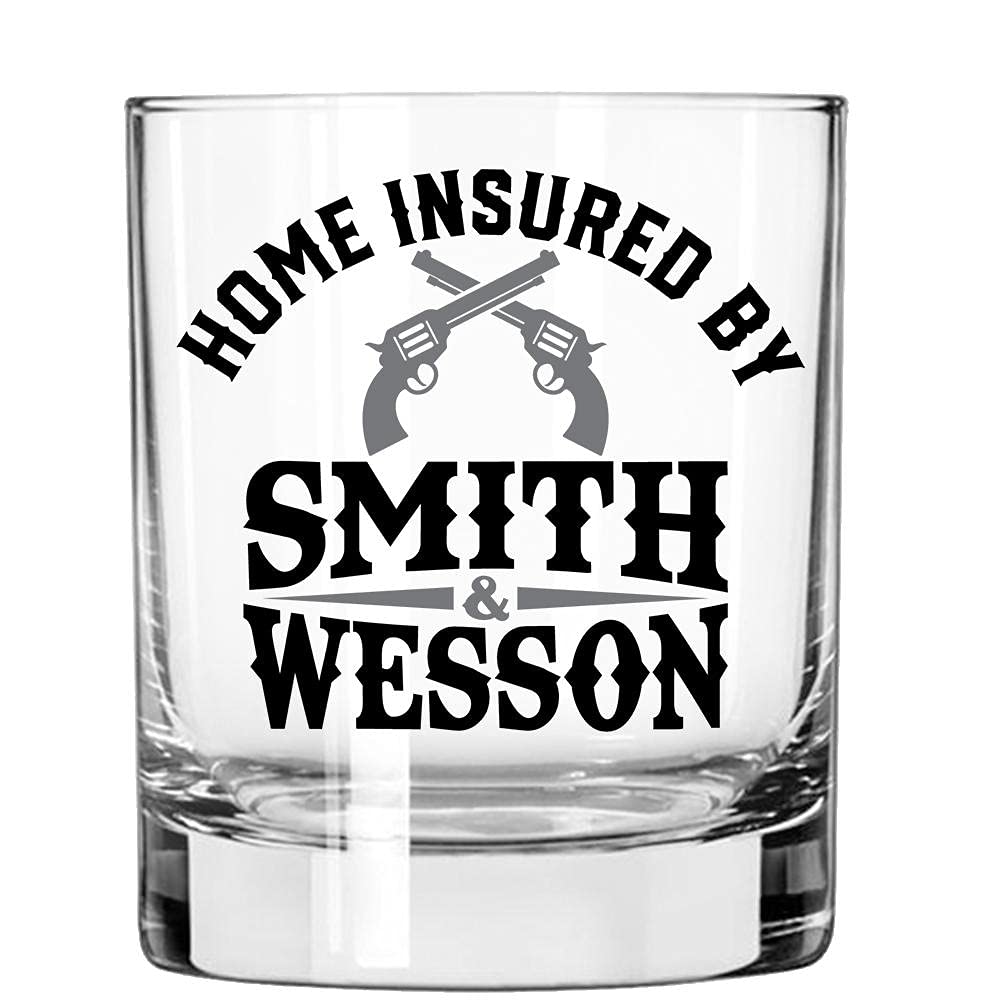 Lucky Shot - Home Insured by Smith & Wesson Whiskey Glass | American US Patriotic Gift | Perfect Decoration Gifts for Home Office & Outdoor | Smith & Wesson Glasses (11 oz)