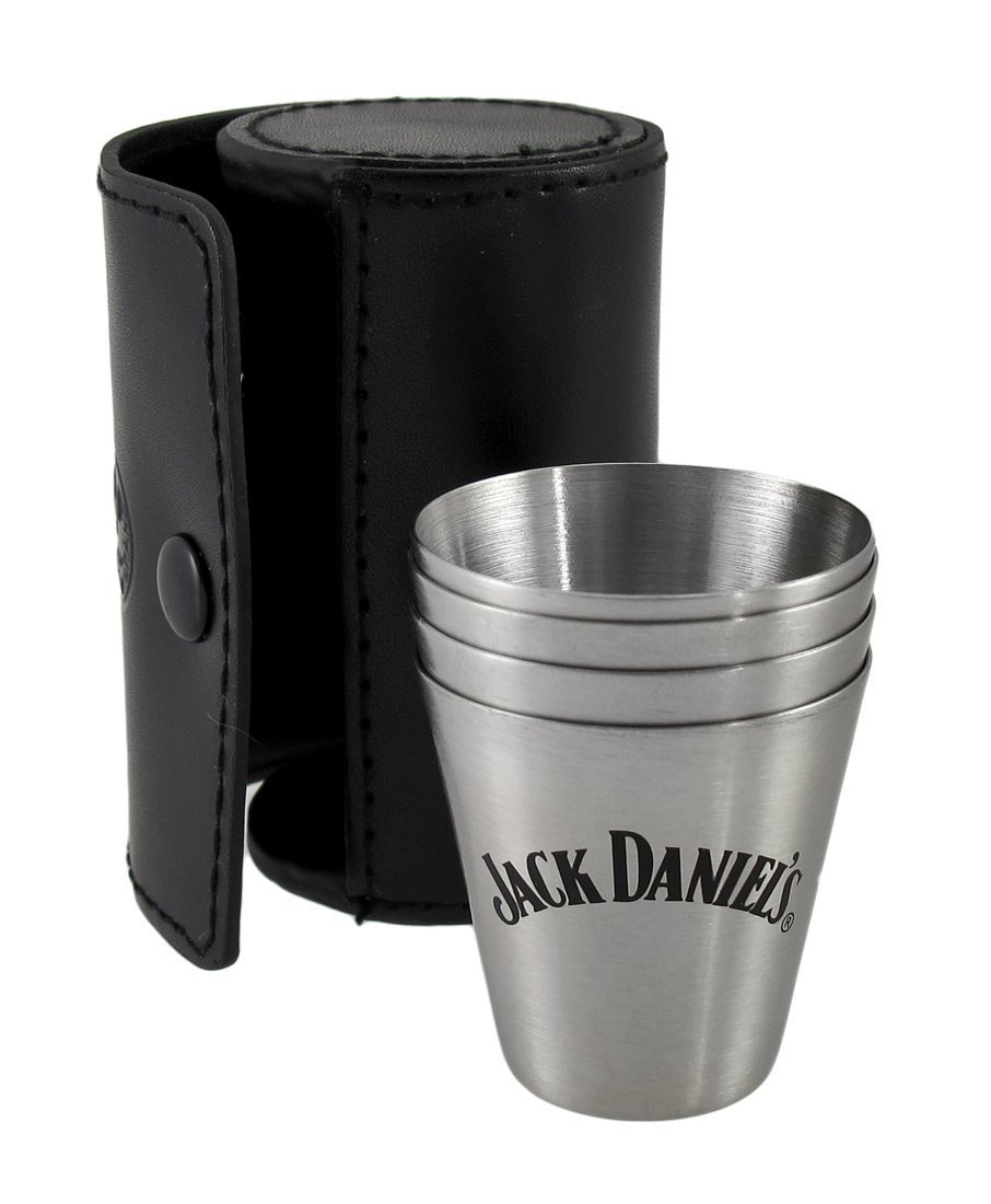 4 Piece Jack Daniels Stainless Steel Shot Glass Travel Set