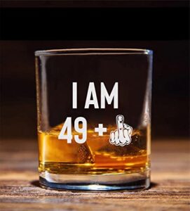 qptadesigngift i am 49 + middle finger whiskey glass - whiskey glass etched - 50th birthday - funny birthday turning 50th - fathers day glass - funny 50th birthday
