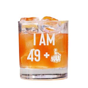 QPTADesignGift I Am 49 + Middle Finger Whiskey Glass - Whiskey Glass Etched - 50Th Birthday - Funny Birthday Turning 50Th - Fathers Day Glass - Funny 50Th Birthday