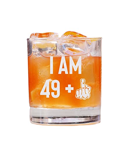 QPTADesignGift I Am 49 + Middle Finger Whiskey Glass - Whiskey Glass Etched - 50Th Birthday - Funny Birthday Turning 50Th - Fathers Day Glass - Funny 50Th Birthday