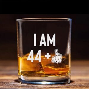QPTADesignGift I Am 44 + Middle Finger Whiskey Glass - Whiskey Glass Etched - 45Th Birthday - Funny Birthday Turning 45Th - Fathers Day Glass - Funny 45Th Birthday