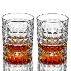 whiskey glasses set of 2, 10.5 oz old fashioned rocks glass whiskey tumblers home bar drinks bourbon scotch lowball glass, rum, whiskey glassware and cocktail glasses(10.5oz-2)