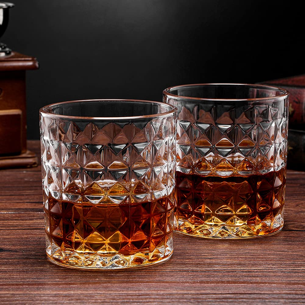 Whiskey Glasses Set of 2, 10.5 oz Old Fashioned Rocks Glass Whiskey Tumblers Home Bar Drinks Bourbon Scotch Lowball Glass, Rum, Whiskey Glassware and Cocktail Glasses(10.5OZ-2)