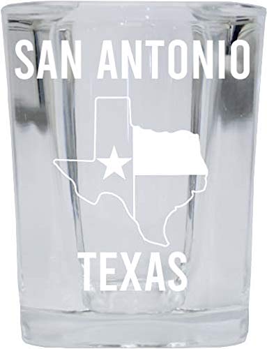 R and R Imports San Antonio Texas Souvenir Laser Etched 2 Ounce Square Shot Glass Texas State Flag Design