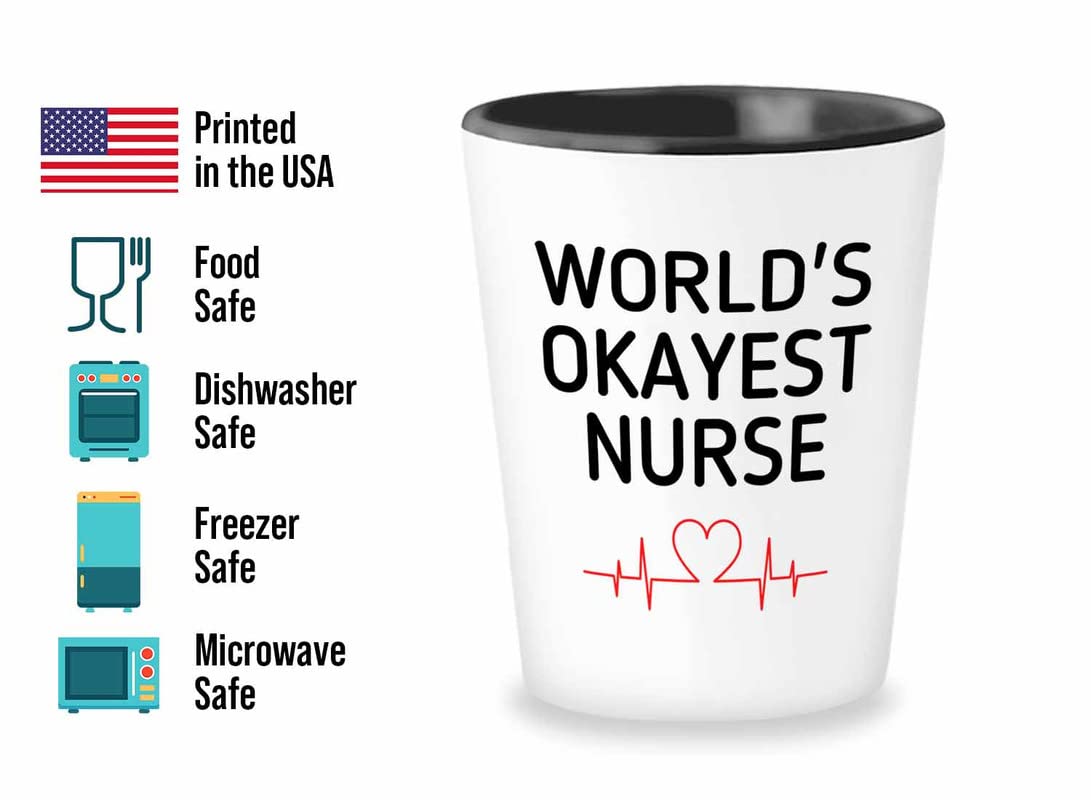 Bubble Hugs Nurse Shot Glass 1.5oz - World's Okayest Nurse - Funny Quotes Nurse Practitioner Paramedic RN LPN CNA Gift for Birthday Graduation