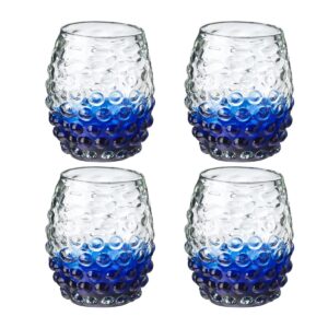 amici home-catalina double old-fashioned (dof) glass, cobalt, artisan handmade mexican recycled glass, 3.5” d x 4.25” h, 12- ounce, made in mexico-set of 4