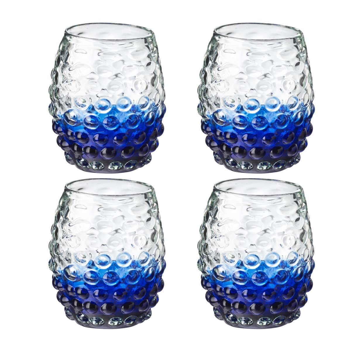 Amici Home-Catalina Double Old-Fashioned (DOF) Glass, Cobalt, Artisan Handmade Mexican Recycled Glass, 3.5” D x 4.25” H, 12- Ounce, Made in Mexico-Set of 4