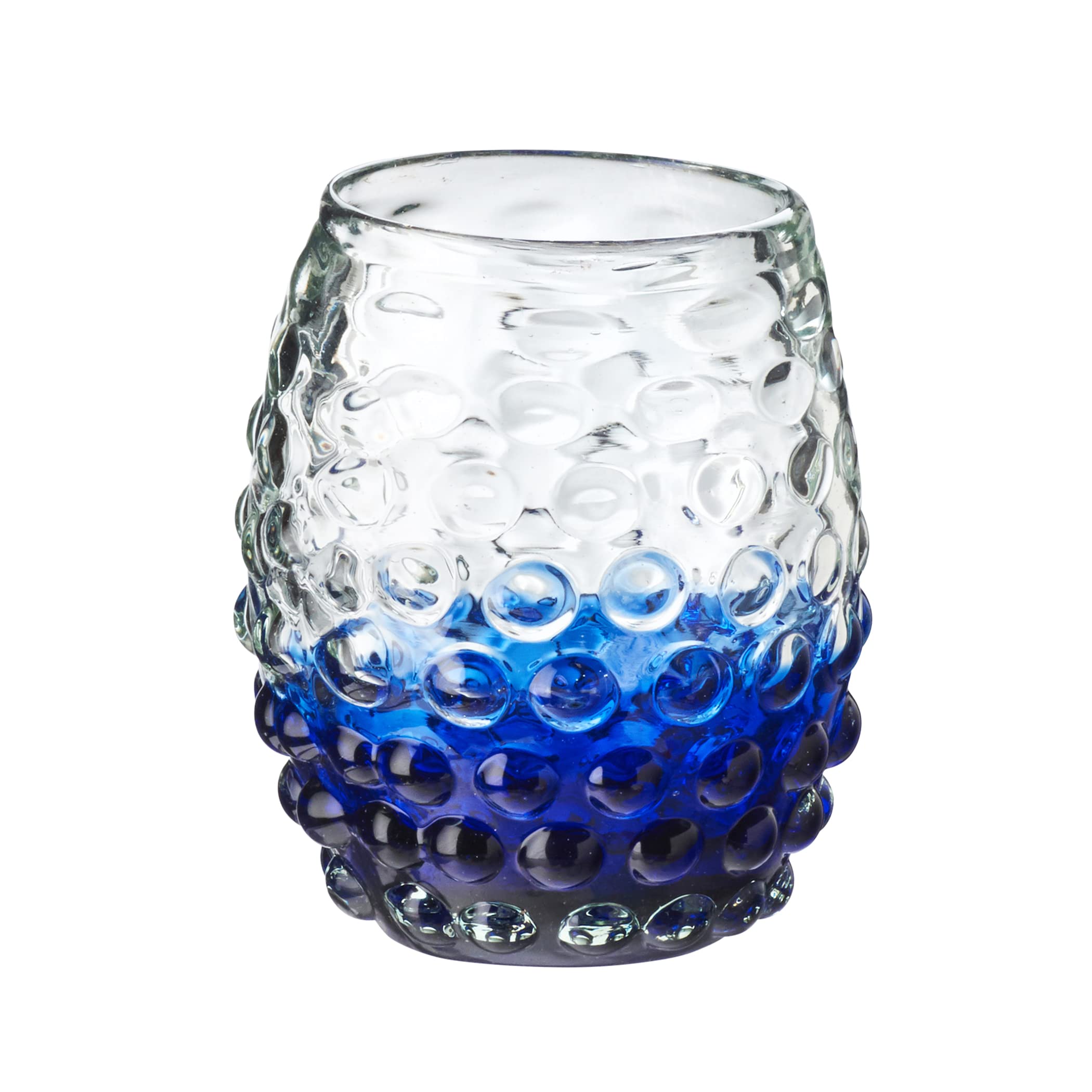 Amici Home-Catalina Double Old-Fashioned (DOF) Glass, Cobalt, Artisan Handmade Mexican Recycled Glass, 3.5” D x 4.25” H, 12- Ounce, Made in Mexico-Set of 4