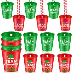 12 pieces christmas shot glass necklace on beaded team naughty team nice shot necklace glass plastic red beaded necklace with drinking cup green shot glasses for christmas party decorations supplies