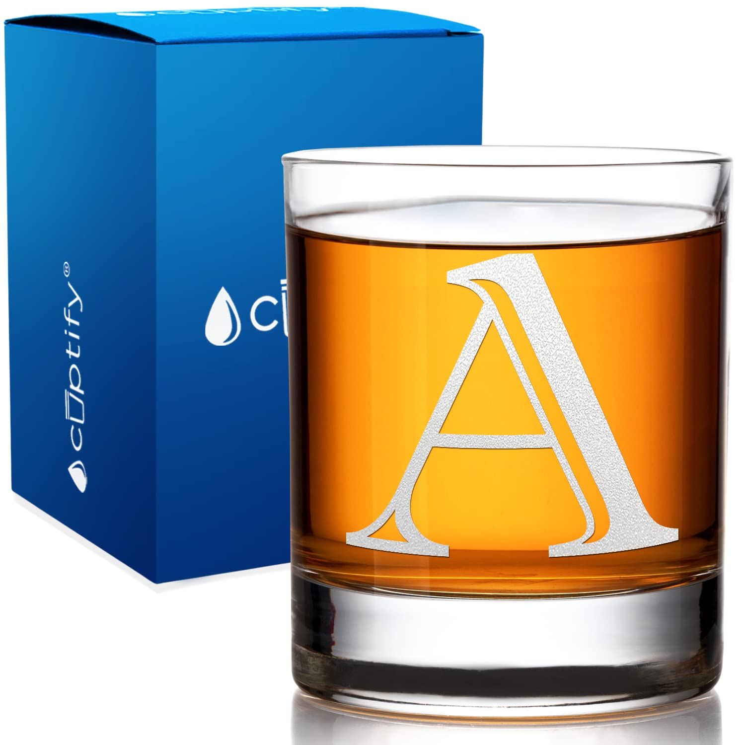 Monogram Initial Letter A Etched Whiskey Glass 10.25 oz Rocks Cocktail Glass Etched Personalized Gifts for Men and Women