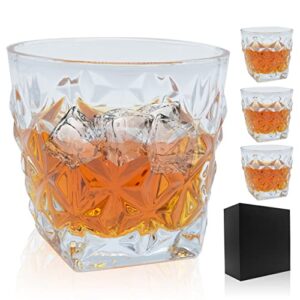 yocuby crystal whisky glass set of 4 for men, 10 oz classic rocks glasses in gift box for fatherday, anniversary, old fashioned glasses for father husband, rum glass tumblers for cocktails scotch