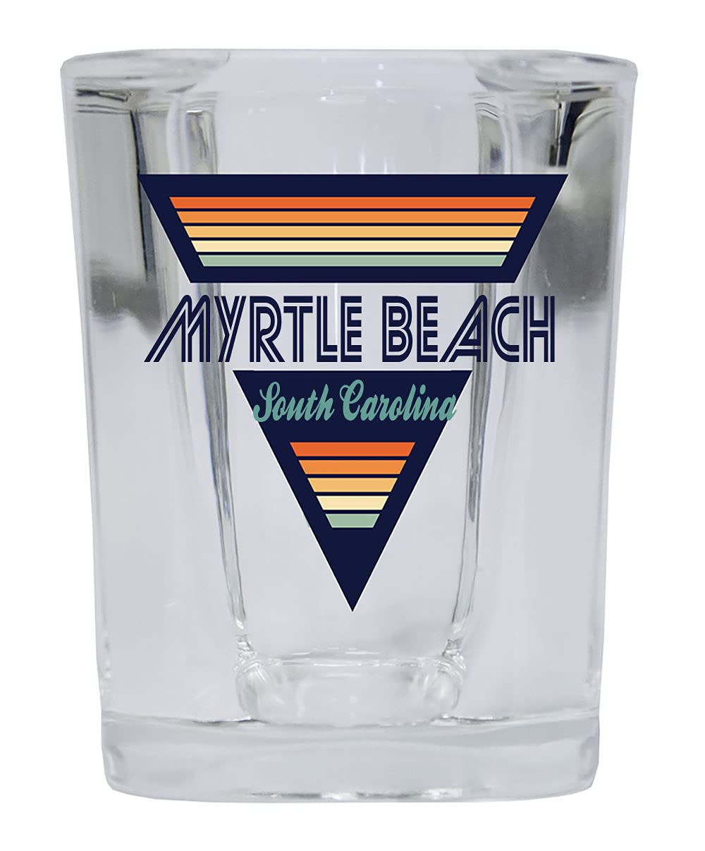 R and R Imports Myrtle Beach South Carolina 2 Ounce Square Base Liquor Shot Glass Retro Design