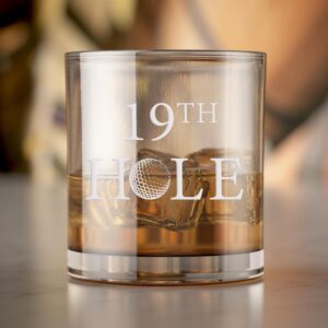 19th Hole Golf Joke Round Rocks Glass - Golf Gift, Golf Glass, Golfer Gift, Whiskey Glass, Rocks Glass, Old Fashion