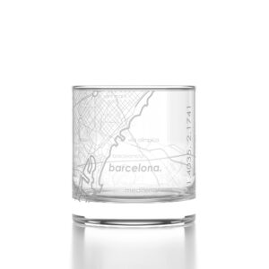 well told engraved barcelona spain city whiskey glass - etched city map rocks glass gift for whiskey lovers (11 oz, clear)