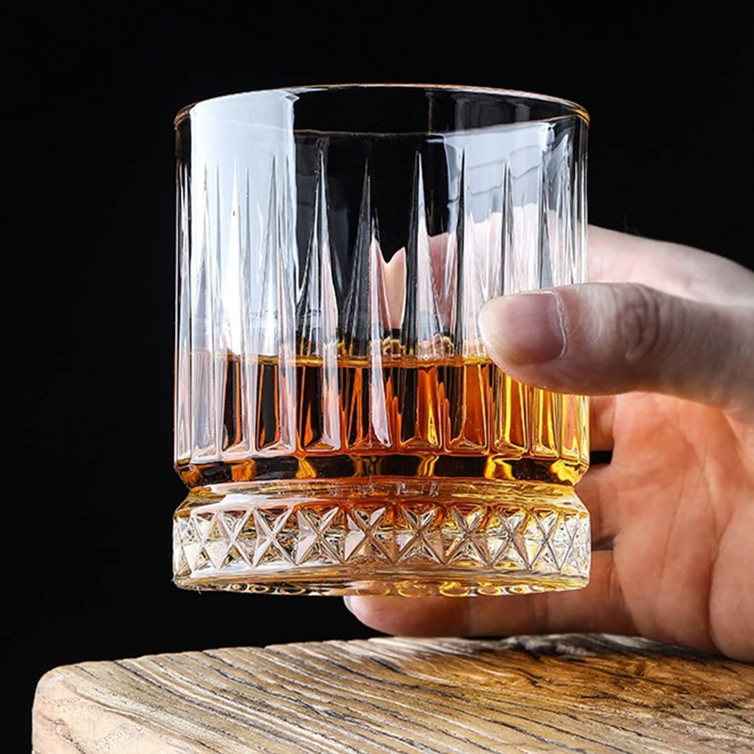 RIS LAN Luxury Whiskey Glasses Set of 6 - 11 Oz Crystal Carved Whisky Glasses, Old Fashioned Glasses for Drinking Bourbon, Scotch Whisky, Cocktails, Cognac, Unique Gifts for Men