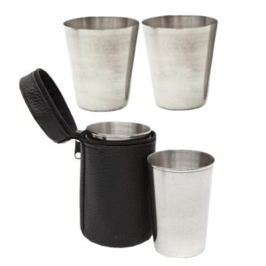 besportble stainless steel shot cups tumbler: 1 set metal shooters with leather carrying case for whiskey liquor drinking vessel sauce cups dipping bowls for bbq kitchen camping travel
