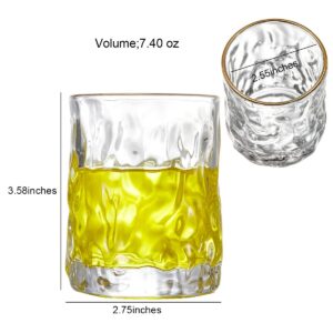 HALOYIVGO Whiskey Glasses Set of 2,Gold Bande Rims 7.4 oz Crystal Drinking Glasses,for Bourbon,Scotch,Cocktails,Cognac,Tequila,Irish,Brandy Rye Gift for Men Women at Home Bar