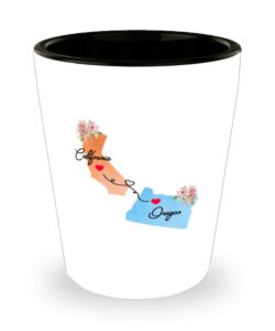 california oregon gifts | long distance state ceramic shot glass | state to state | away from hometown family | moving away birthday christmas unique gift for men women friends coworkers