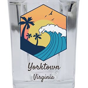 R and R Imports Yorktown Virginia Souvenir 2 Ounce Square Base Shot Glass Wave Design Single