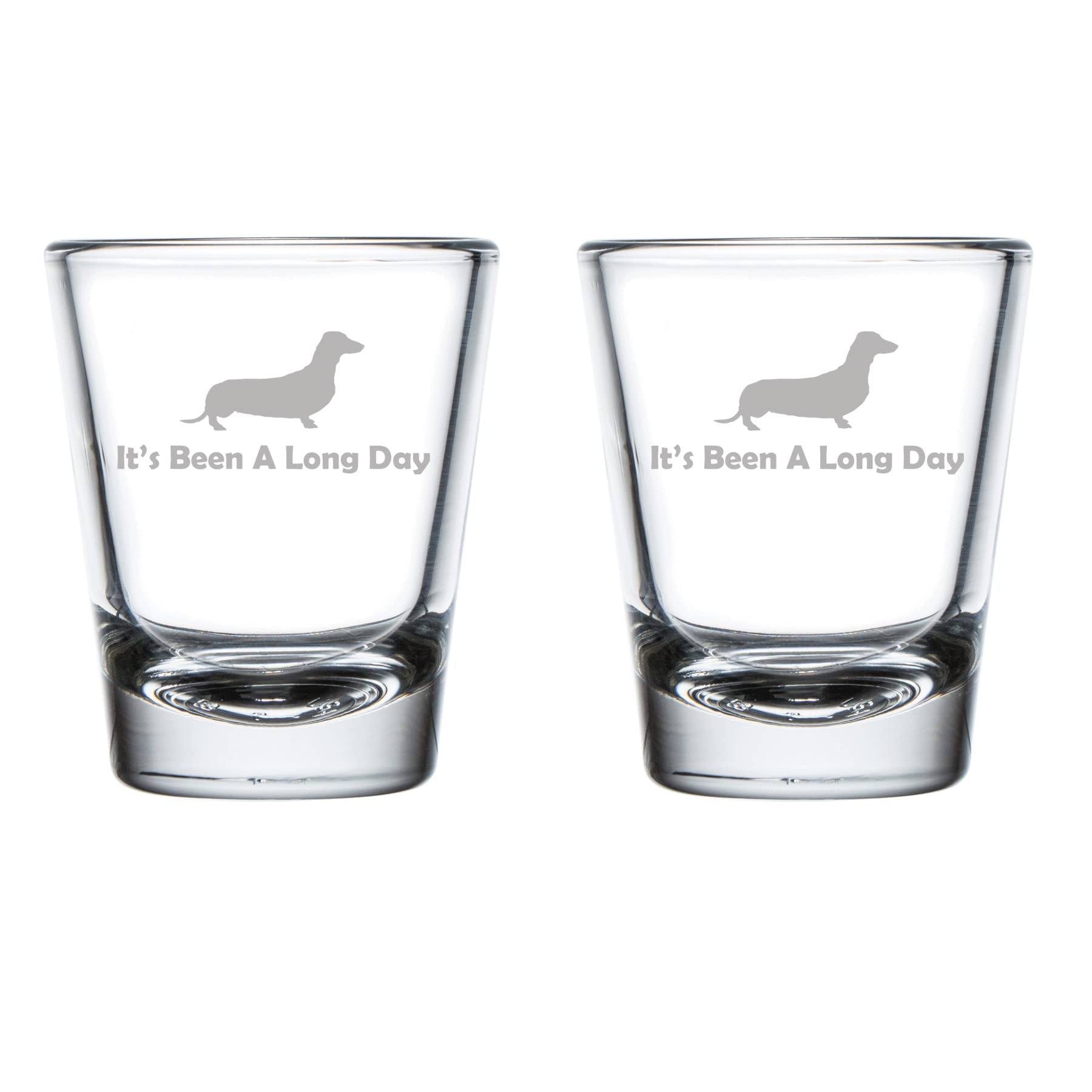 MIP Brand Set of 2 Shot Glasses 1.75oz Shot Glass It's Been A Long Day Dachshund