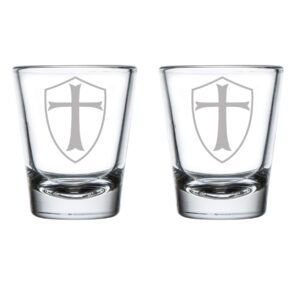 mip brand set of 2 shot glasses 1.75oz shot glass templar shield knight cross