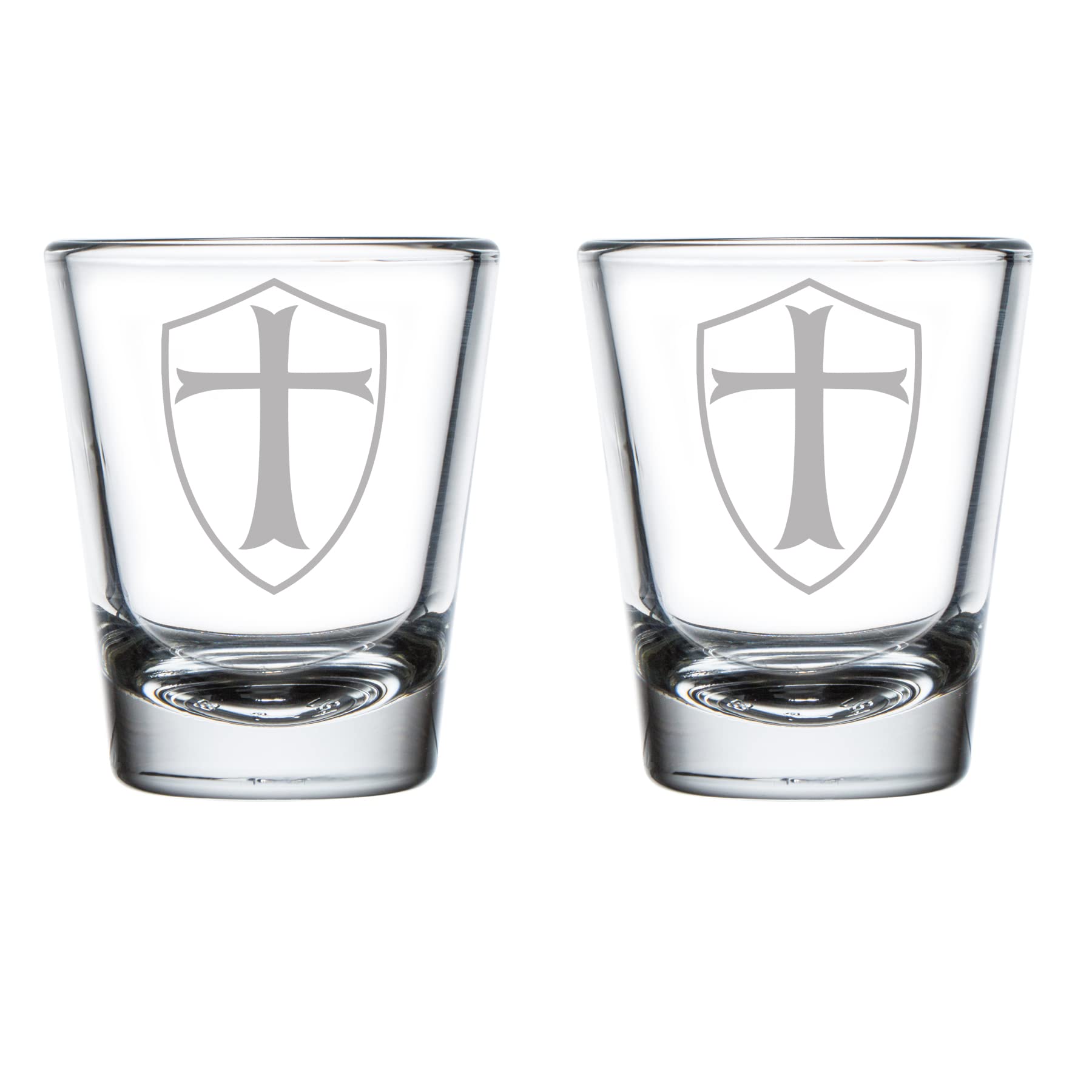 MIP Brand Set of 2 Shot Glasses 1.75oz Shot Glass Templar Shield Knight Cross