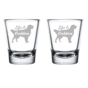 mip brand set of 2 shot glasses 1.75oz shot glass golden retriever 'life is golden'