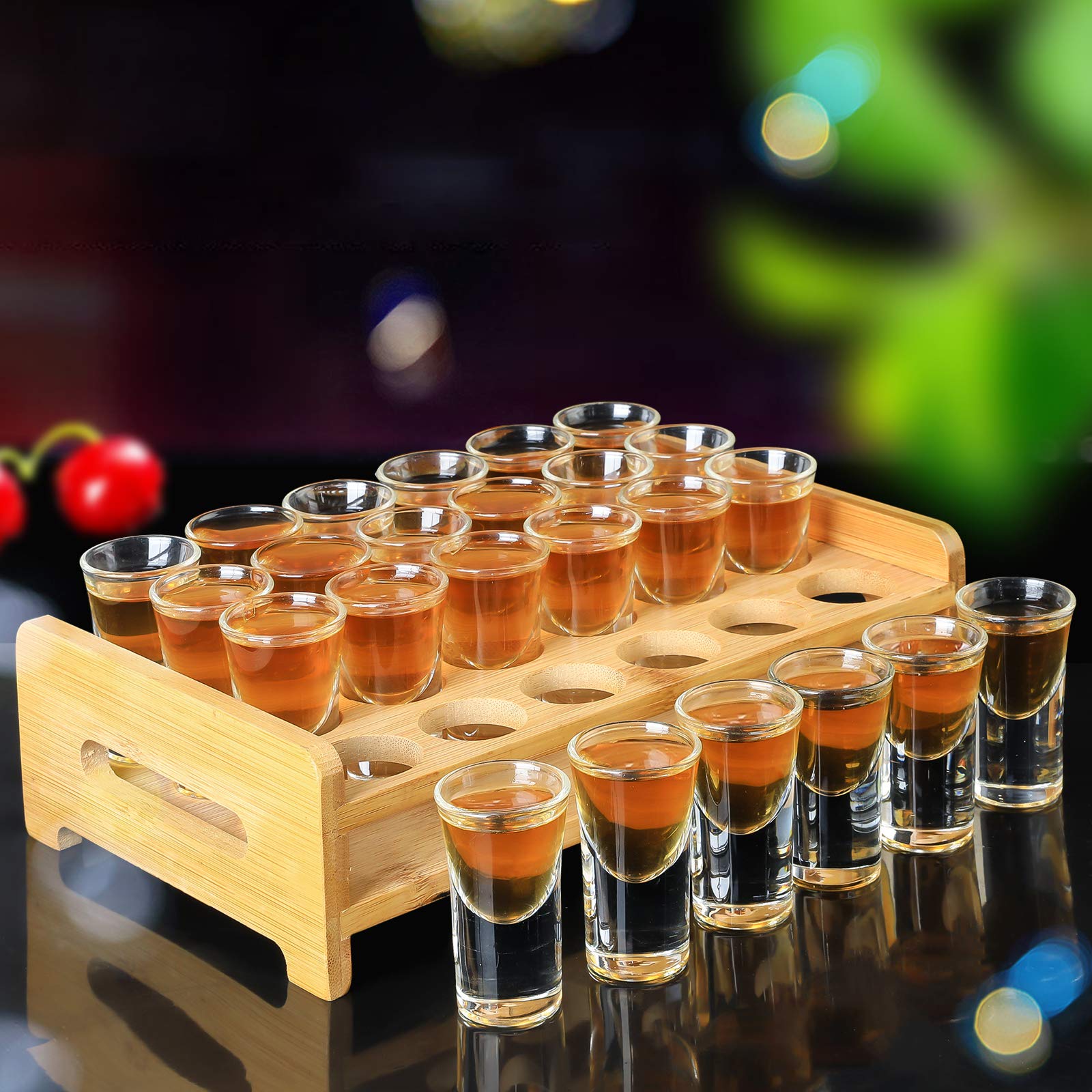 Supwinnet 48pcs Shot Glasses Set, 24pcs 0.5oz/15ml Mini Shot Glasses with Tray and Holder Organizer and 24pcs 1 oz/30ml Beer Glasses with Handle