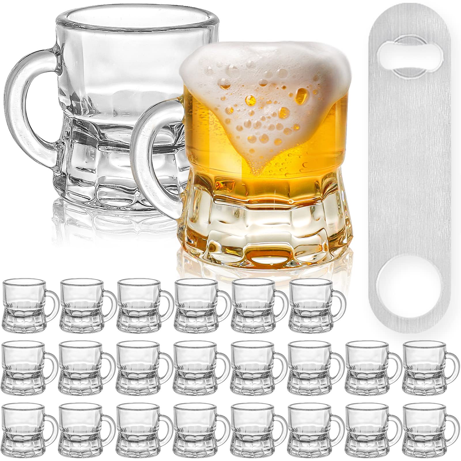 Supwinnet 48pcs Shot Glasses Set, 24pcs 0.5oz/15ml Mini Shot Glasses with Tray and Holder Organizer and 24pcs 1 oz/30ml Beer Glasses with Handle