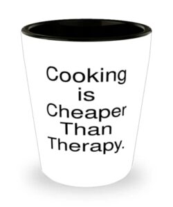 cooking is cheaper than therapy. cooking shot glass, cute cooking gifts, ceramic cup for friends, best friend shot glass gift, personalized shot glass gift for friends, unique shot glass gift for