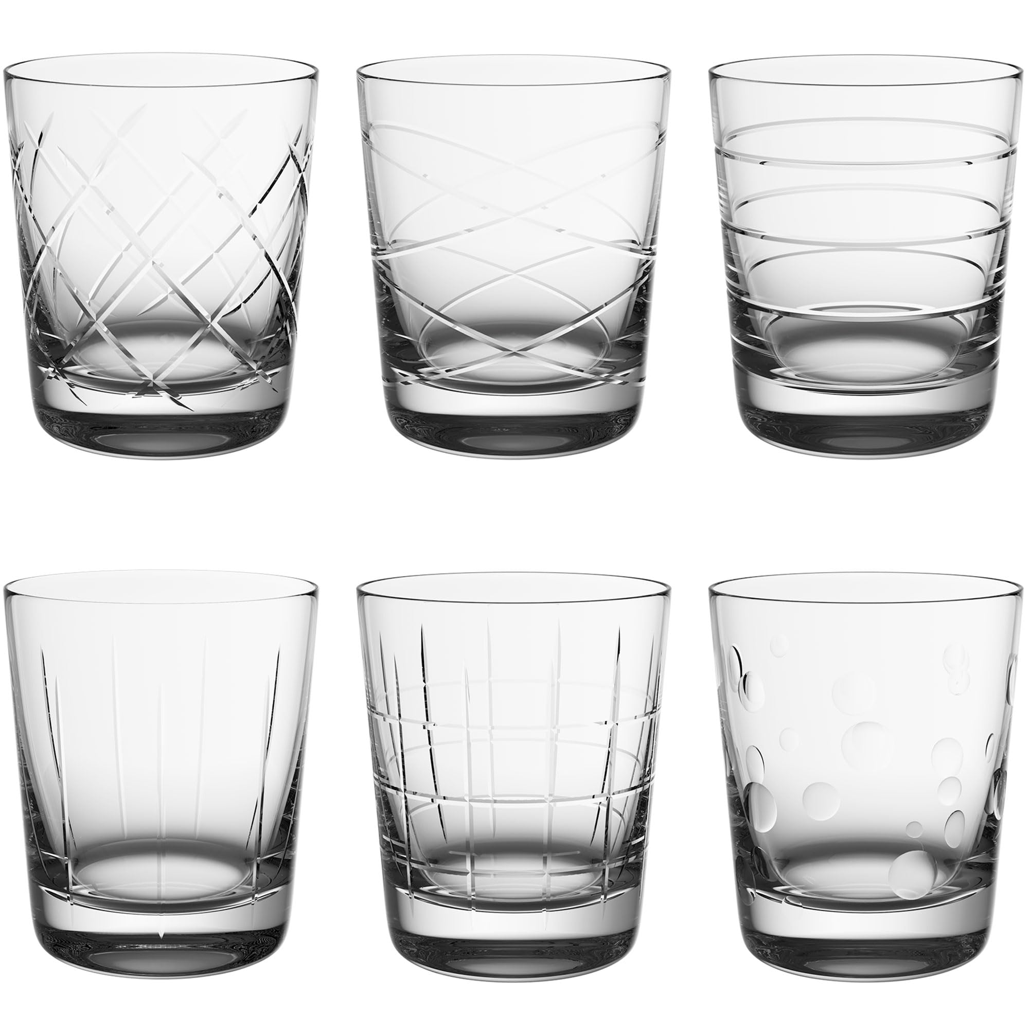 Fifth Avenue Crystal Medallion Old Fashioned Glasses Set of 6, 9.5 oz, Durable Etched Patterns, Textured Rock Glasses, Drinking Cups for Vodka, Bourbon, Liquor, Scotch Tumbler for Bar