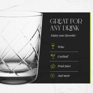 Fifth Avenue Crystal Medallion Old Fashioned Glasses Set of 6, 9.5 oz, Durable Etched Patterns, Textured Rock Glasses, Drinking Cups for Vodka, Bourbon, Liquor, Scotch Tumbler for Bar